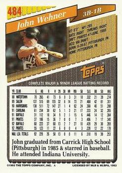 1993 Topps - Gold #484 John Wehner Back