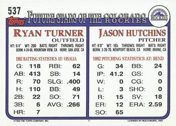 1993 Topps - Gold #537 Jason Hutchins / Ryan Turner Back