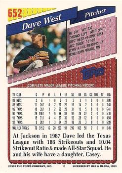1993 Topps - Gold #652 Dave West Back