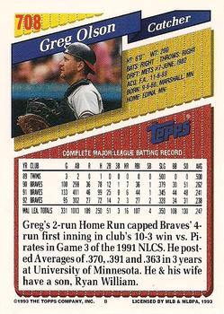 1993 Topps - Gold #708 Greg Olson Back