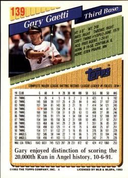 1993 Topps - Inaugural Marlins #139 Gary Gaetti Back