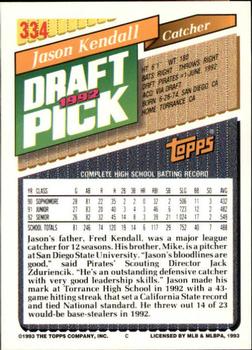 1993 Topps - Inaugural Marlins #334 Jason Kendall Back