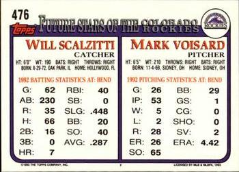1993 Topps - Inaugural Marlins #476 Mark Voisard / Will Scalzitti Back