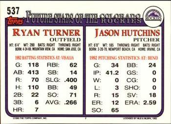 1993 Topps - Inaugural Marlins #537 Jason Hutchins / Ryan Turner Back