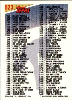 1993 Topps - Inaugural Marlins #823 Checklist: 397-540 Back