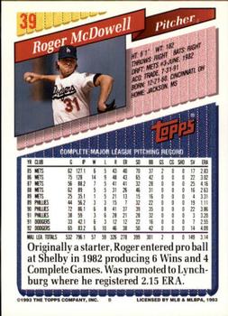 1993 Topps - Inaugural Rockies #39 Roger McDowell Back