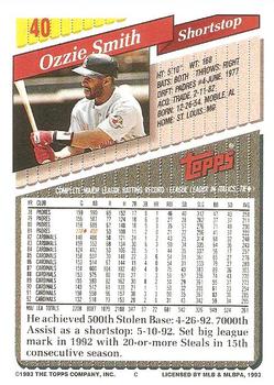 1993 Topps - Inaugural Rockies #40 Ozzie Smith Back