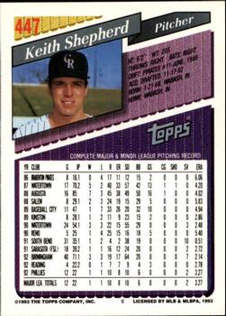 1993 Topps - Inaugural Rockies #447 Keith Shepherd Back