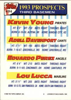 1993 Topps - Inaugural Rockies #494 Kevin Young / Adell Davenport / Eduardo Perez / Lou Lucca Back