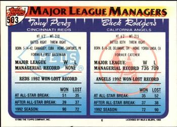 1993 Topps - Inaugural Rockies #503 Buck Rodgers / Tony Perez Back