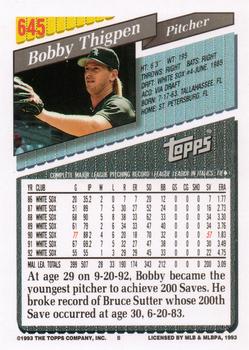 1993 Topps - Inaugural Rockies #645 Bobby Thigpen Back