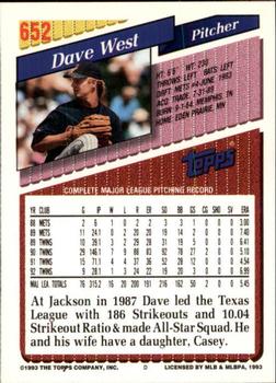 1993 Topps - Inaugural Rockies #652 Dave West Back