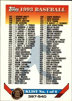 1993 Topps - Inaugural Rockies #823 Checklist 397-540 Front