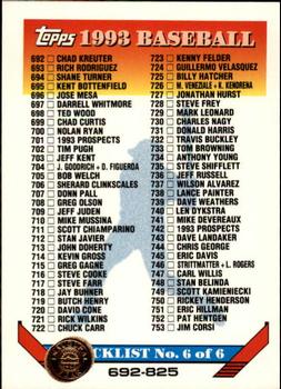 1993 Topps - Inaugural Rockies #825 Checklist 692-825 Front