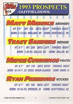 1993 Topps - Inaugural Rockies #616 Matt Mieske / Tracy Sanders / Midre Cummings / Ryan Freeburg Back