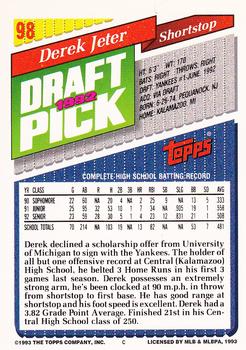 1993 Topps - Inaugural Rockies #98 Derek Jeter Back