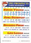 1993 Topps Micro #494 Kevin Young / Adell Davenport / Eduardo Perez / Lou Lucca Back