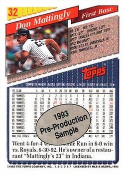 1992 Topps - 1993 Topps Pre-Production Samples #32 Don Mattingly Back