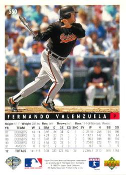 1993 Upper Deck - Gold Hologram #550 Fernando Valenzuela Back