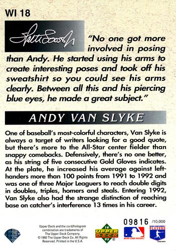 1993 Upper Deck - Iooss Collection Jumbo #WI 18 Andy Van Slyke Back