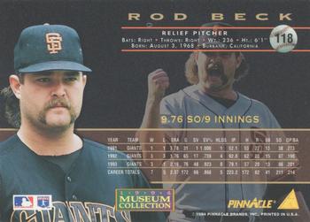 1994 Pinnacle - Museum Collection #118 Rod Beck Back