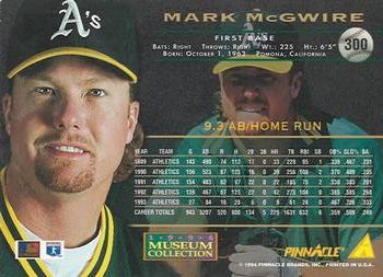 1994 Pinnacle - Museum Collection #300 Mark McGwire Back