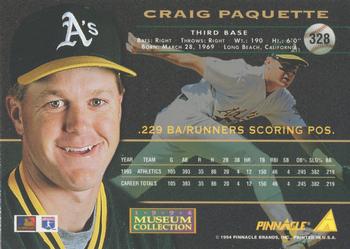 1994 Pinnacle - Museum Collection #328 Craig Paquette Back