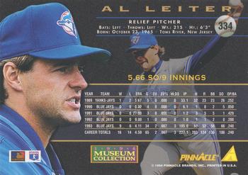 1994 Pinnacle - Museum Collection #334 Al Leiter Back