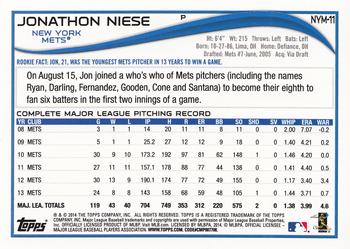 2014 Topps New York Mets #NYM-11 Jonathon Niese Back