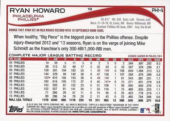2014 Topps Philadelphia Phillies #PH-4 Ryan Howard Back