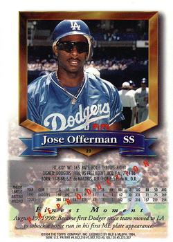 1994 Topps - Finest Preproduction #23 Jose Offerman Back