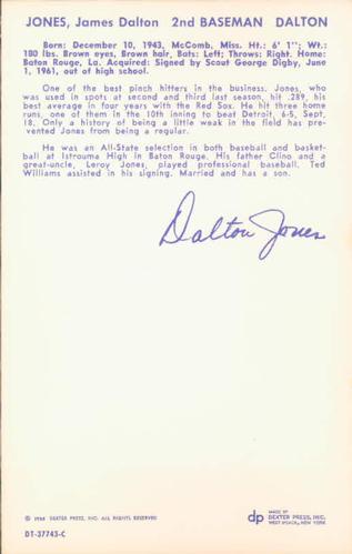 1968 Dexter Press Boston Red Sox #7 Dalton Jones Back
