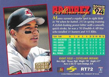 1994 Score Rookie & Traded - Gold Rush #RT72 Manny Ramirez Back