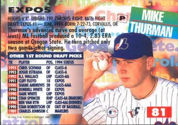 1994 Stadium Club Draft Picks - First Day Issue #81 Mike Thurman Back