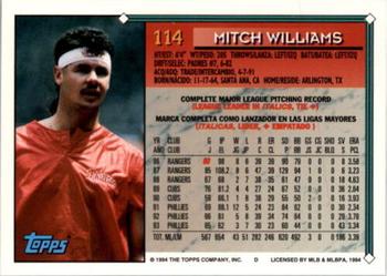 1994 Topps Bilingual #114 Mitch Williams Back