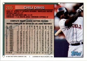 1994 Topps Bilingual #265 Chili Davis Back