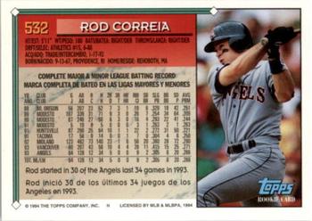 1994 Topps Bilingual #532 Rod Correia Back