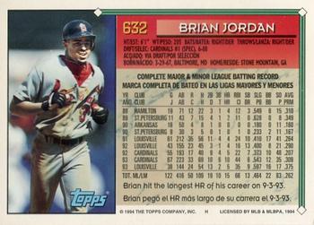 1994 Topps Bilingual #632 Brian Jordan Back