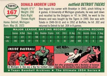 1994 Topps Archives 1954 - Gold #167 Don Lund Back
