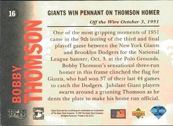 1994 Upper Deck All-Time Heroes - 125th Anniversary #16 Bobby Thomson Back