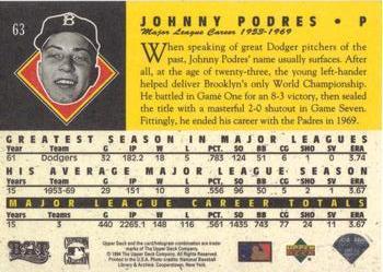 1994 Upper Deck All-Time Heroes - 125th Anniversary #63 Johnny Podres Back