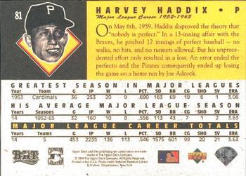 1994 Upper Deck All-Time Heroes - 125th Anniversary #81 Harvey Haddix Back