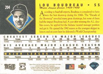 1994 Upper Deck All-Time Heroes - 125th Anniversary #204 Lou Boudreau Back