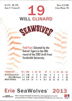 2013 Grandstand Erie SeaWolves #NNO Will Clinard Back