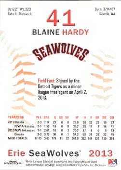 2013 Grandstand Erie SeaWolves #NNO Blaine Hardy Back