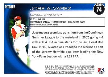 2010 Topps Pro Debut #74 Jose Alvarez Back