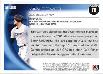2010 Topps Pro Debut #78 Yan Gomes Back