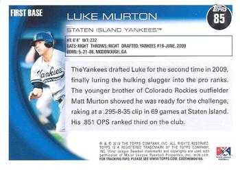 2010 Topps Pro Debut #85 Luke Murton Back