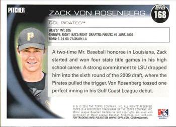 2010 Topps Pro Debut #168 Zack Von Rosenberg Back