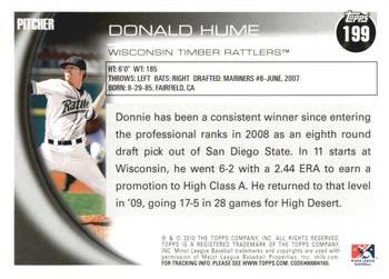 2010 Topps Pro Debut #199 Donald Hume Back